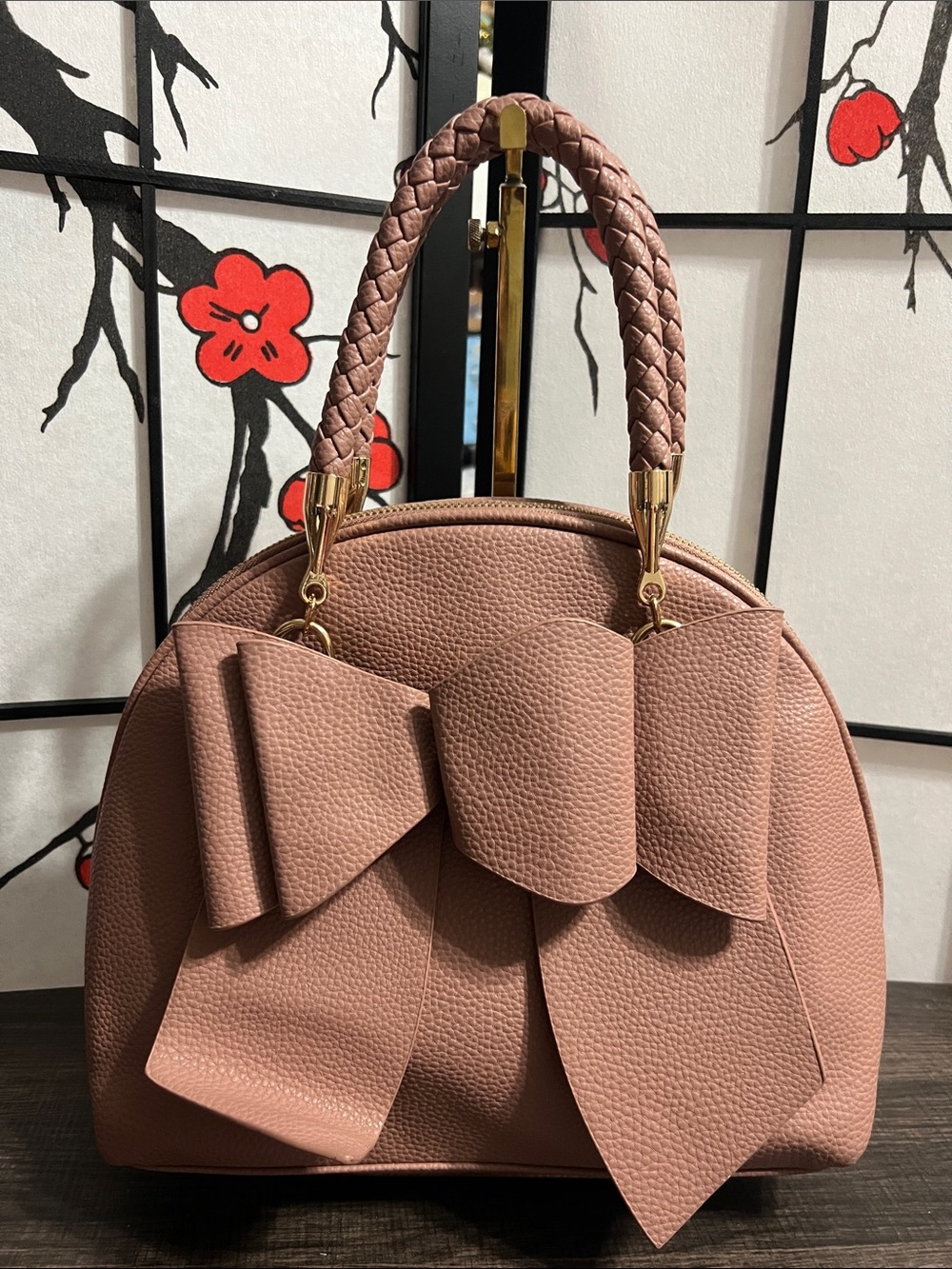 Crossi Blush Bow-Front Braided-Handle Satchel